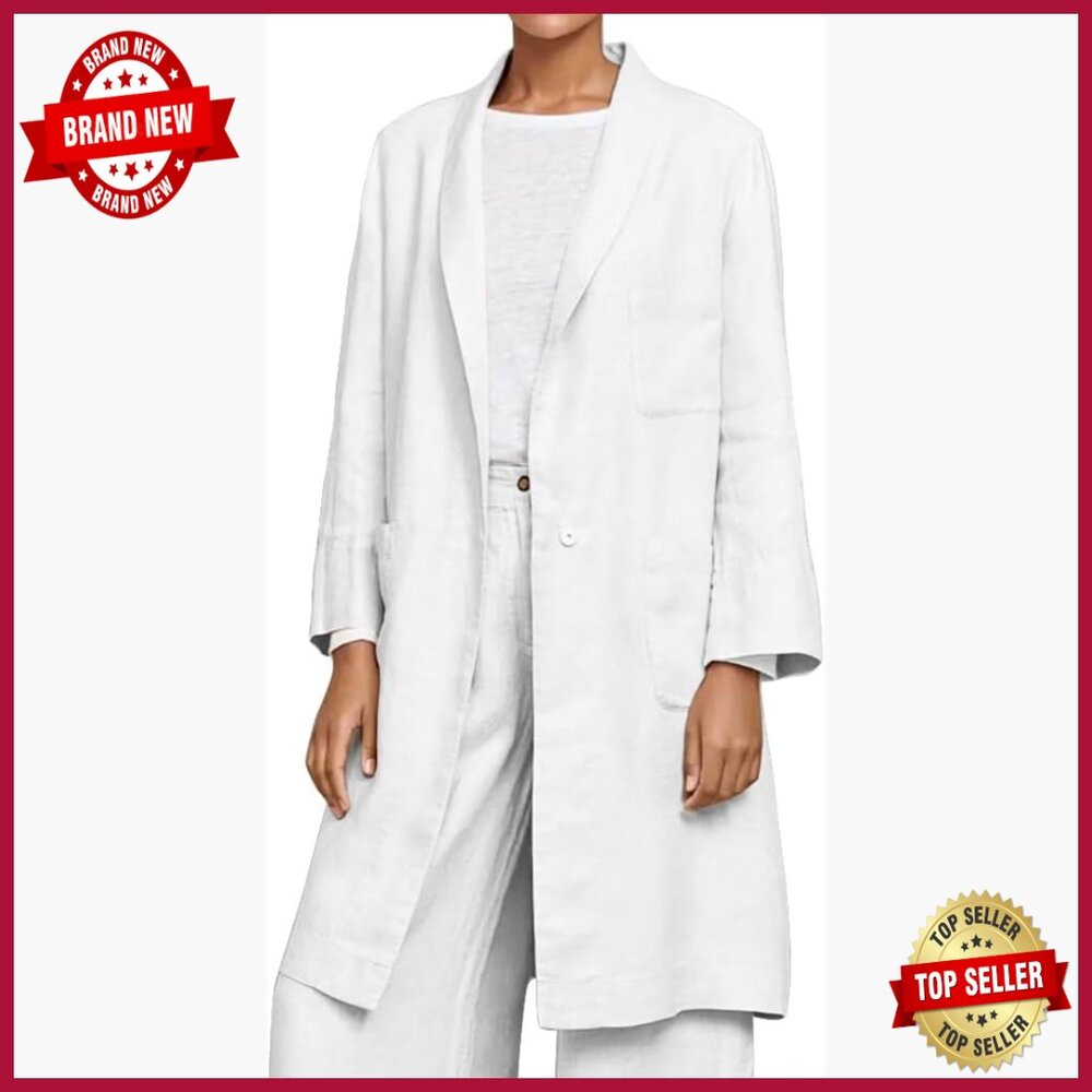 Long Cotton Linen Blazer Casual Lightweight Spring Jacket Standard Fit